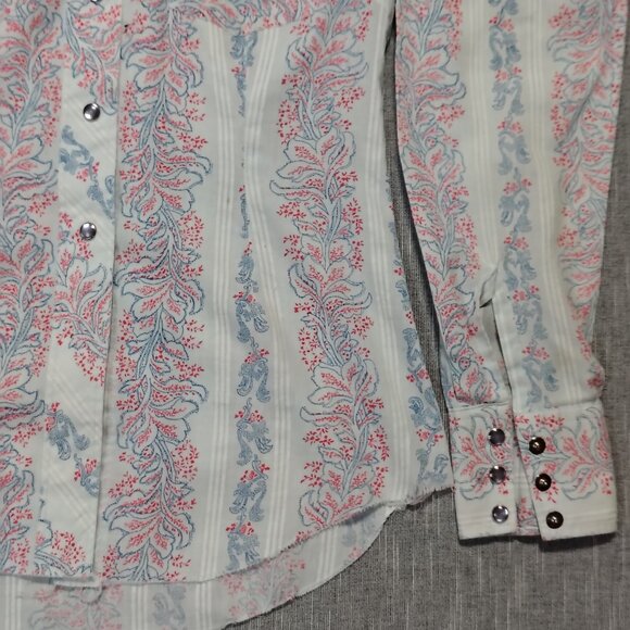 VINTAGE H Bar C Shirt Womens Long Tail Western Pearl Snap Paisley AOP - Picture 4 of 13